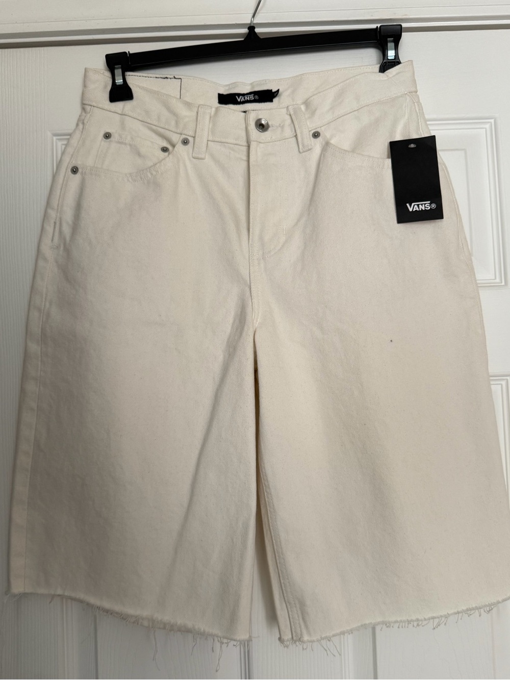 Vans Women's Cream check 5 low rise baggy Denim Shorts